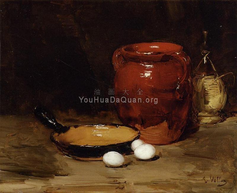 Still Life with a Pen, Jug, Bottle and Eggs on a Table - 安东尼·沃伦
